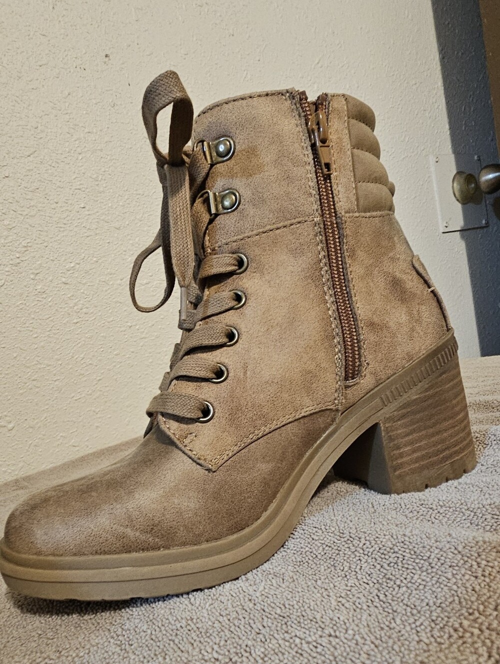 Steve Madden Taupe Lace-Up Block Heel Ankle Boots